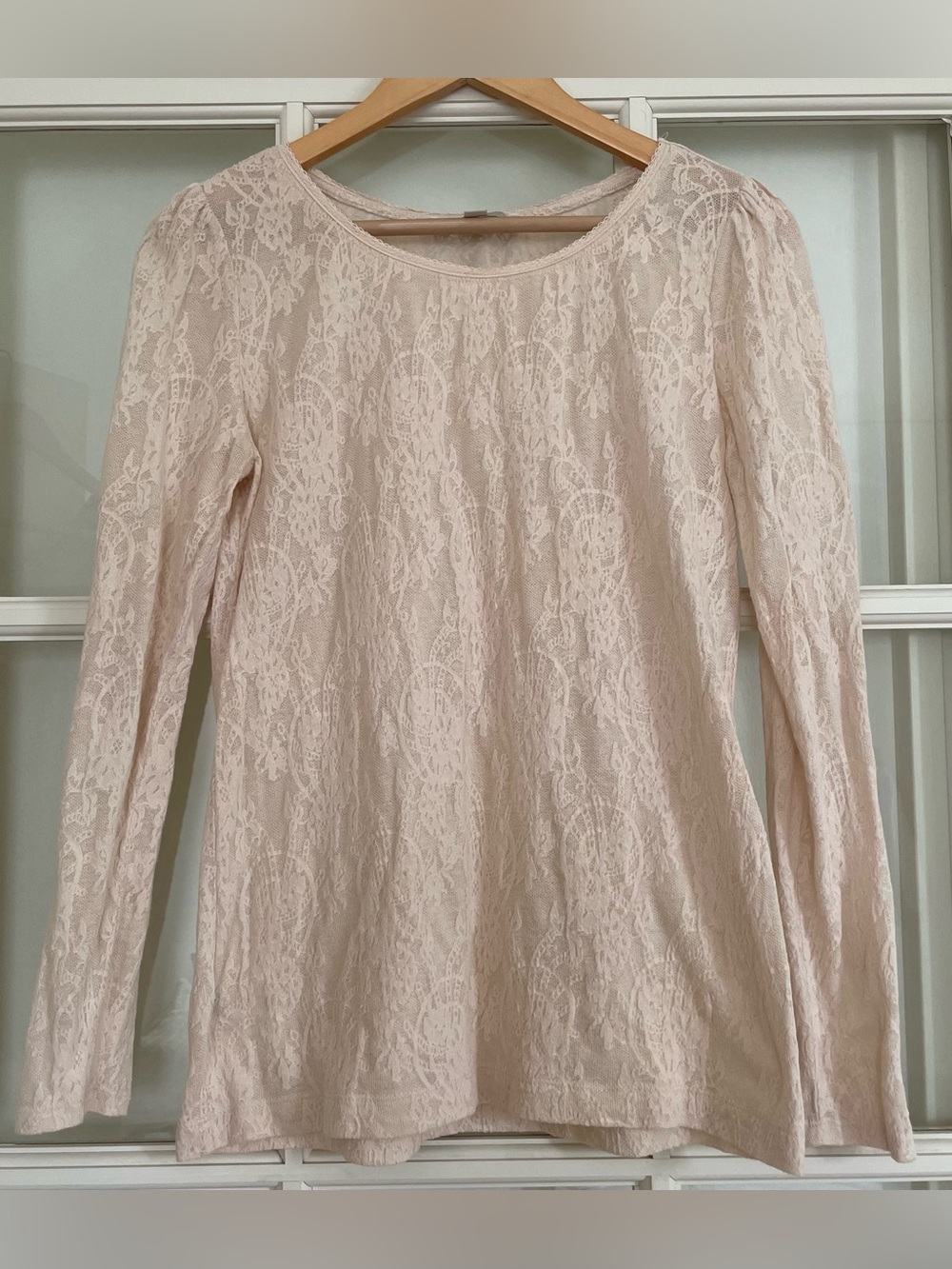 LOFT shear mesh lace top cream beige 82% cotton women's medium M